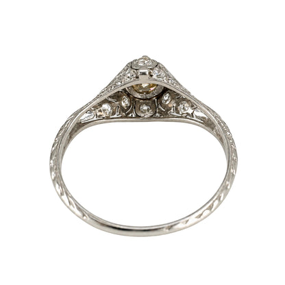 Art Deco Fancy Light Yellow Diamond Platinum Ring