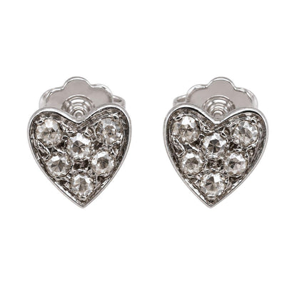 Vintage Diamond 14k White Gold Heart Stud Earrings