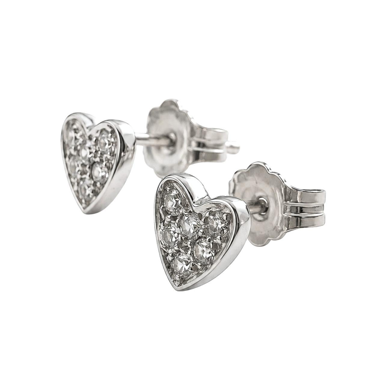 Vintage Diamond 14k White Gold Heart Stud Earrings