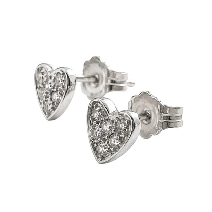 Vintage Diamond 14k White Gold Heart Stud Earrings