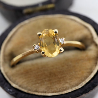 Vintage Citrine Diamond 14k Yellow Gold Ring