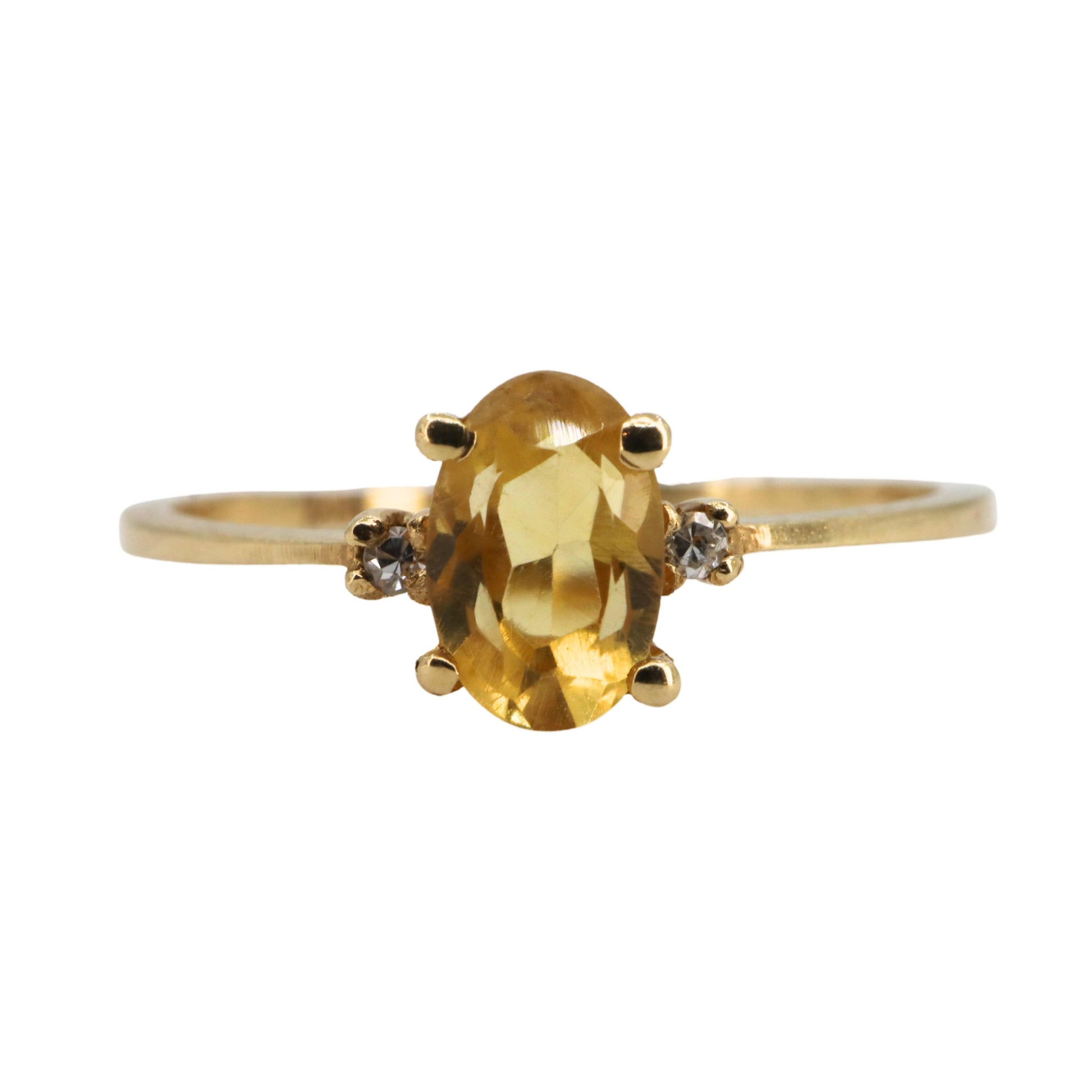 Vintage Citrine Diamond 14k Yellow Gold Ring