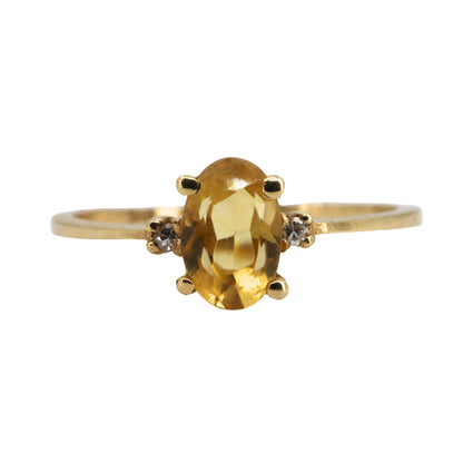 Vintage Citrine Diamond 14k Yellow Gold Ring