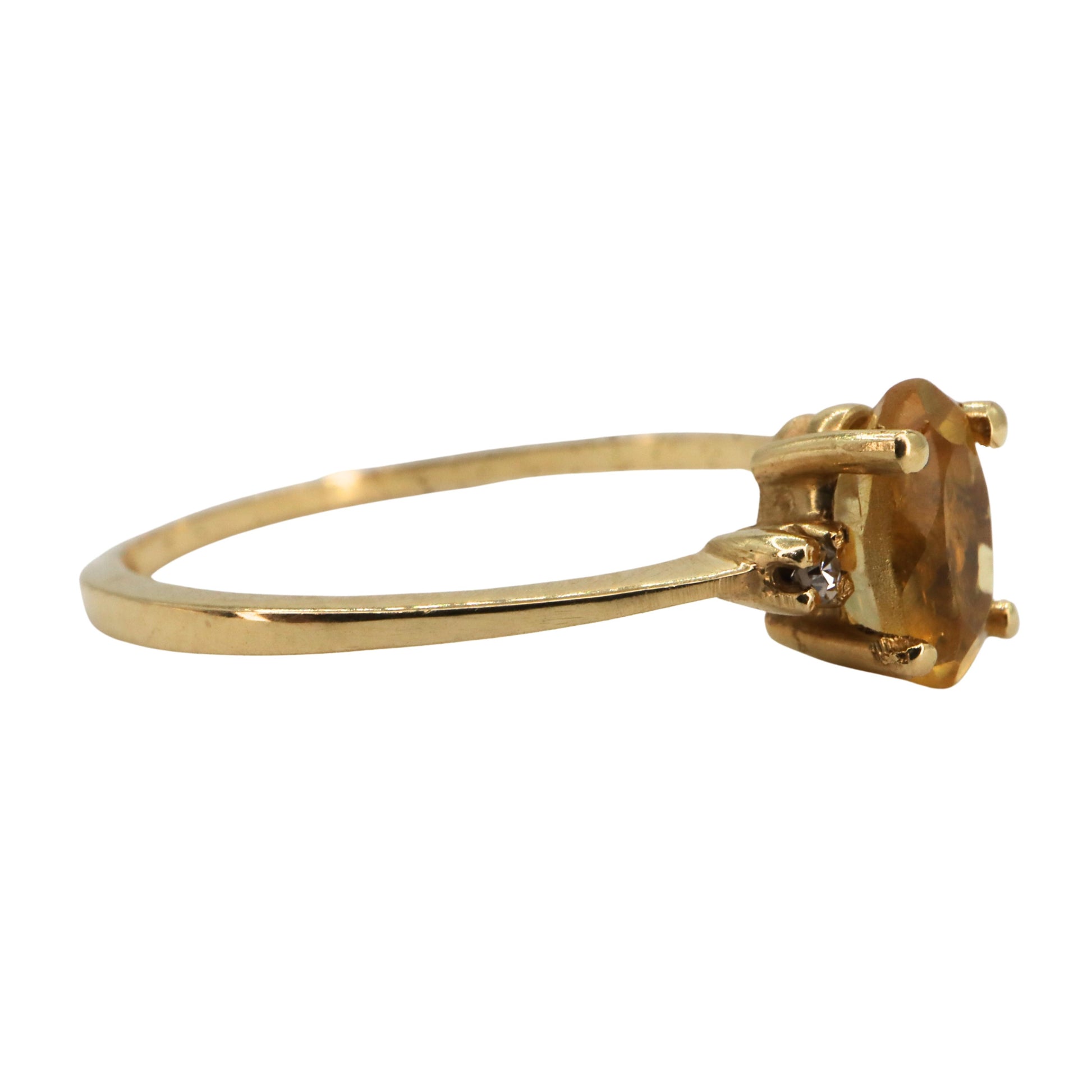 Vintage Citrine Diamond 14k Yellow Gold Ring