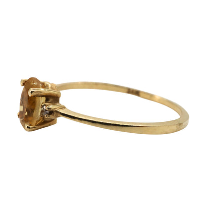 Vintage Citrine Diamond 14k Yellow Gold Ring