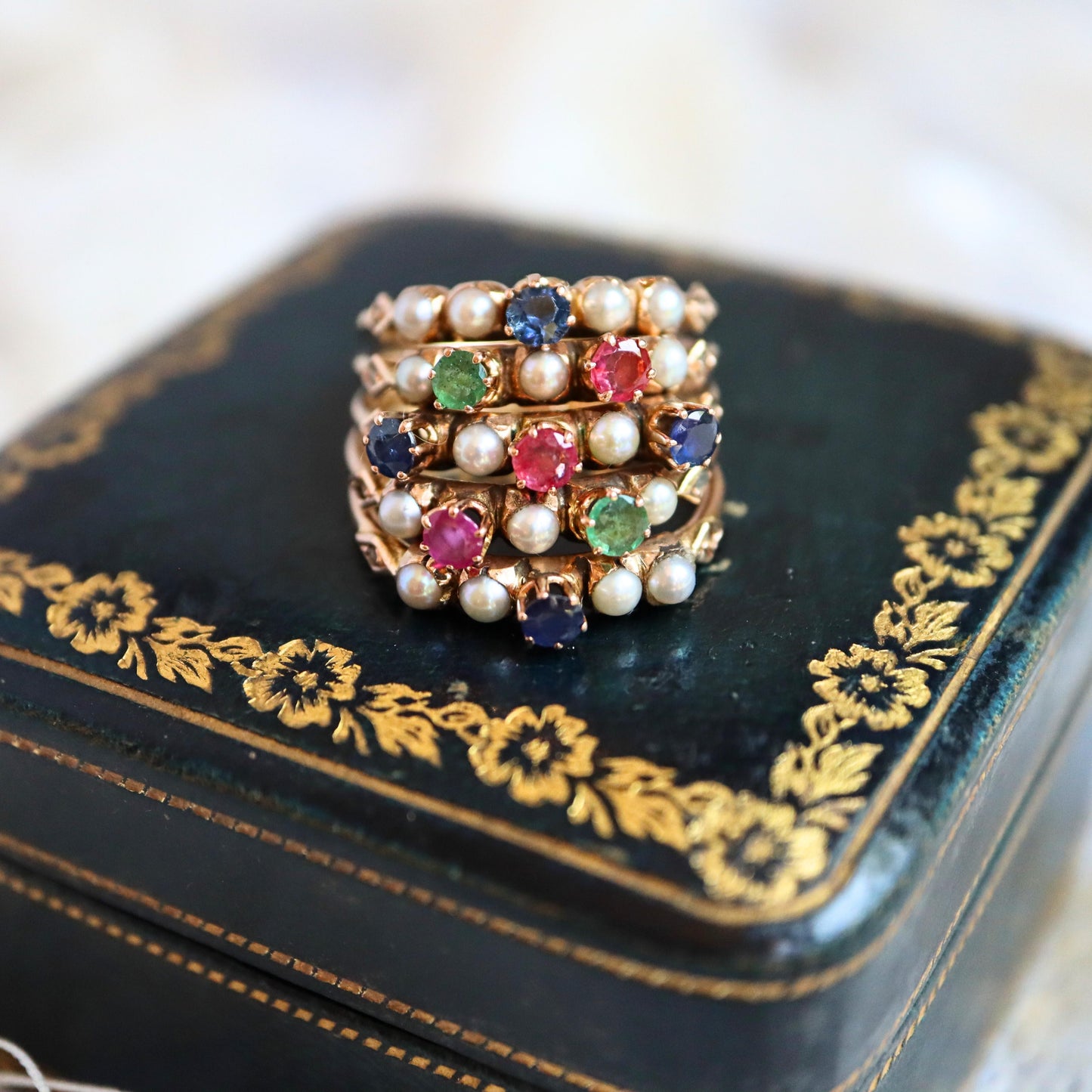 Mid-Century Gemstone 14k Rose Gold Harem Ring