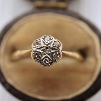 Art Deco Diamond Platinum Yellow Gold Daisy Ring
