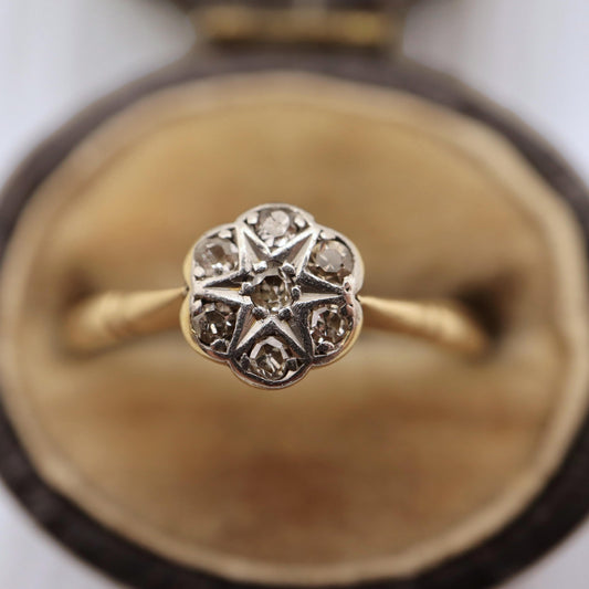 Art Deco Diamond Platinum Yellow Gold Daisy Ring