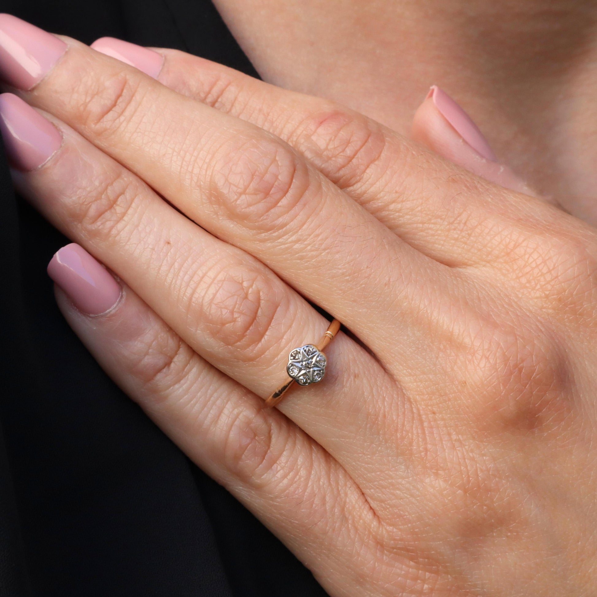 Art Deco Diamond Platinum Yellow Gold Daisy Ring