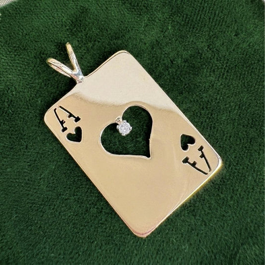 Mid Century Diamond 14k Yellow Gold Ace Charm