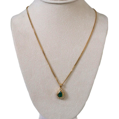 Vintage Emerald Diamond 18k Yellow Gold Necklace