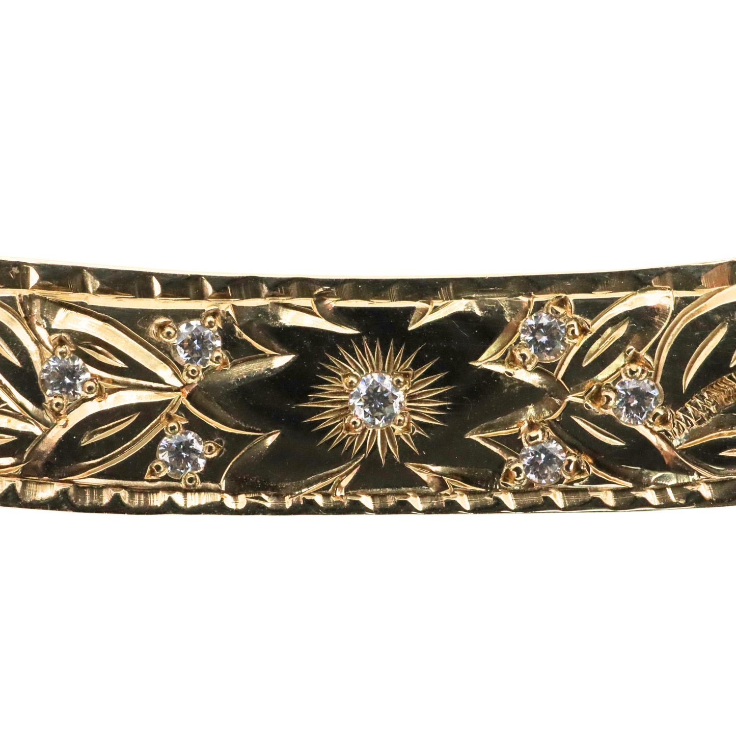 Vintage Diamond 14k Yellow Gold Floral Plate Necklace