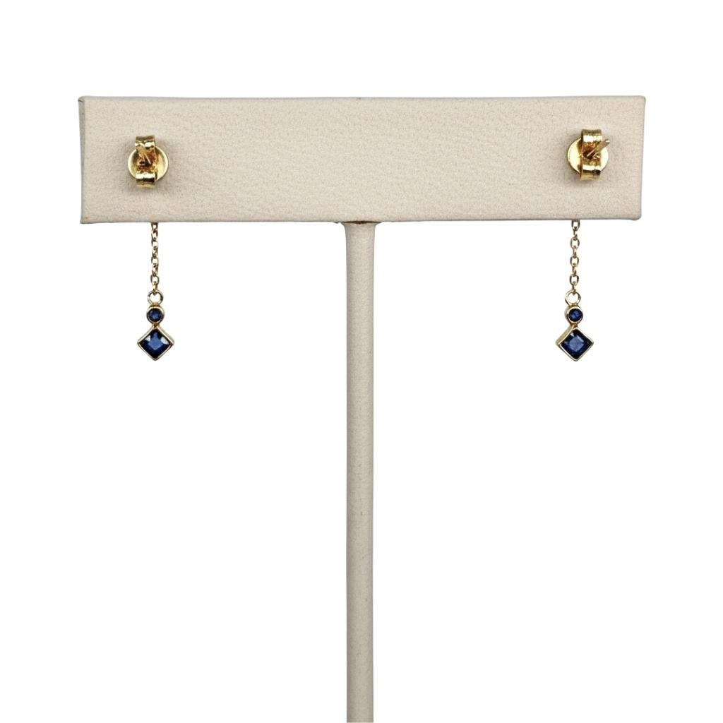 Vintage Sapphire 14k Yellow Gold Chain Dangle Earrings
