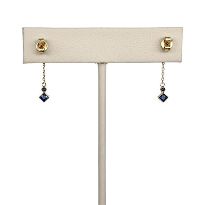 Vintage Sapphire 14k Yellow Gold Chain Dangle Earrings