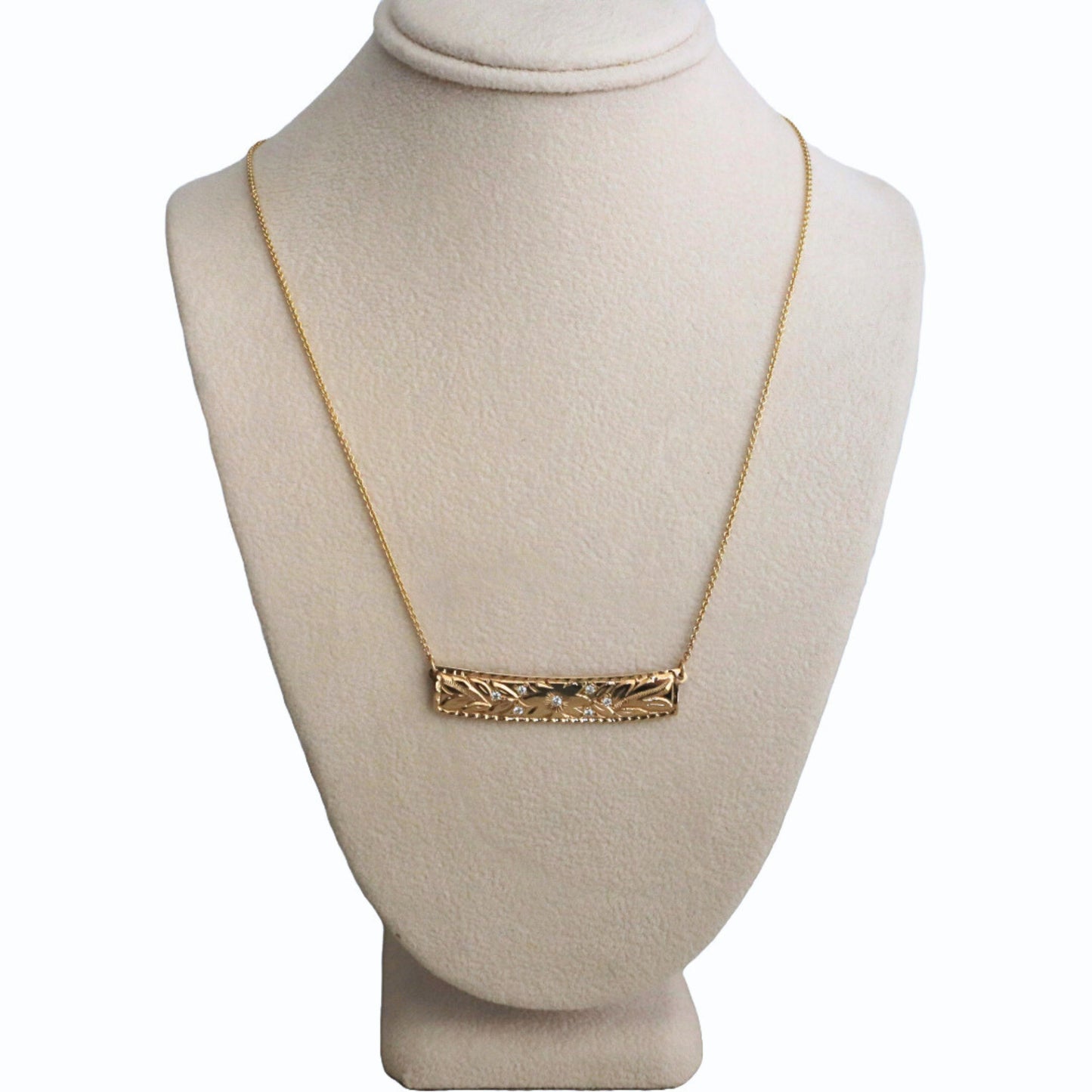 Vintage Diamond 14k Yellow Gold Floral Plate Necklace