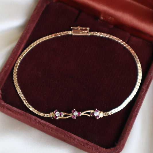 Vintage Ruby Diamond 14k Yellow Gold Bracelet
