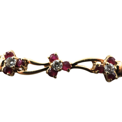 Vintage Ruby Diamond 14k Yellow Gold Bracelet