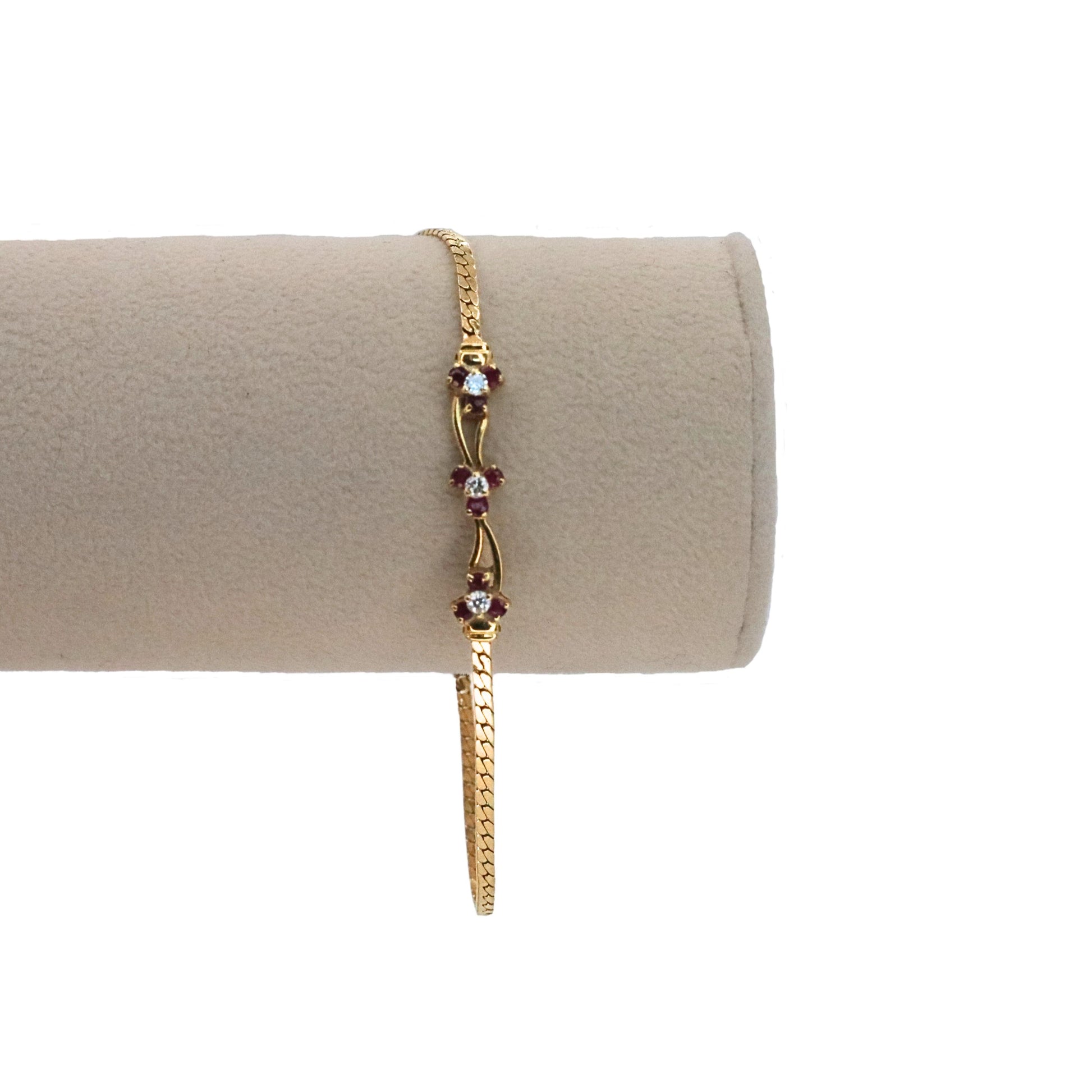 Vintage Ruby Diamond 14k Yellow Gold Bracelet