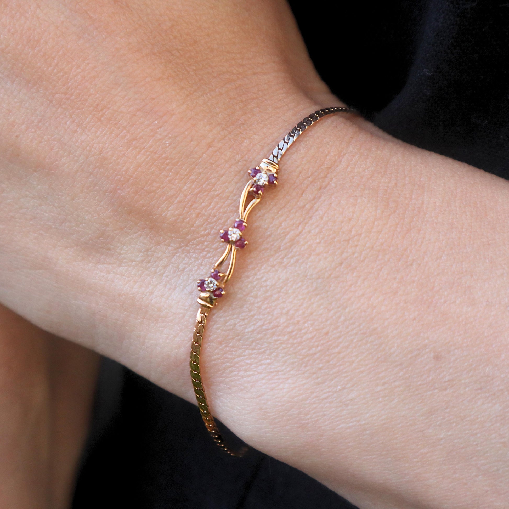 Vintage Ruby Diamond 14k Yellow Gold Bracelet