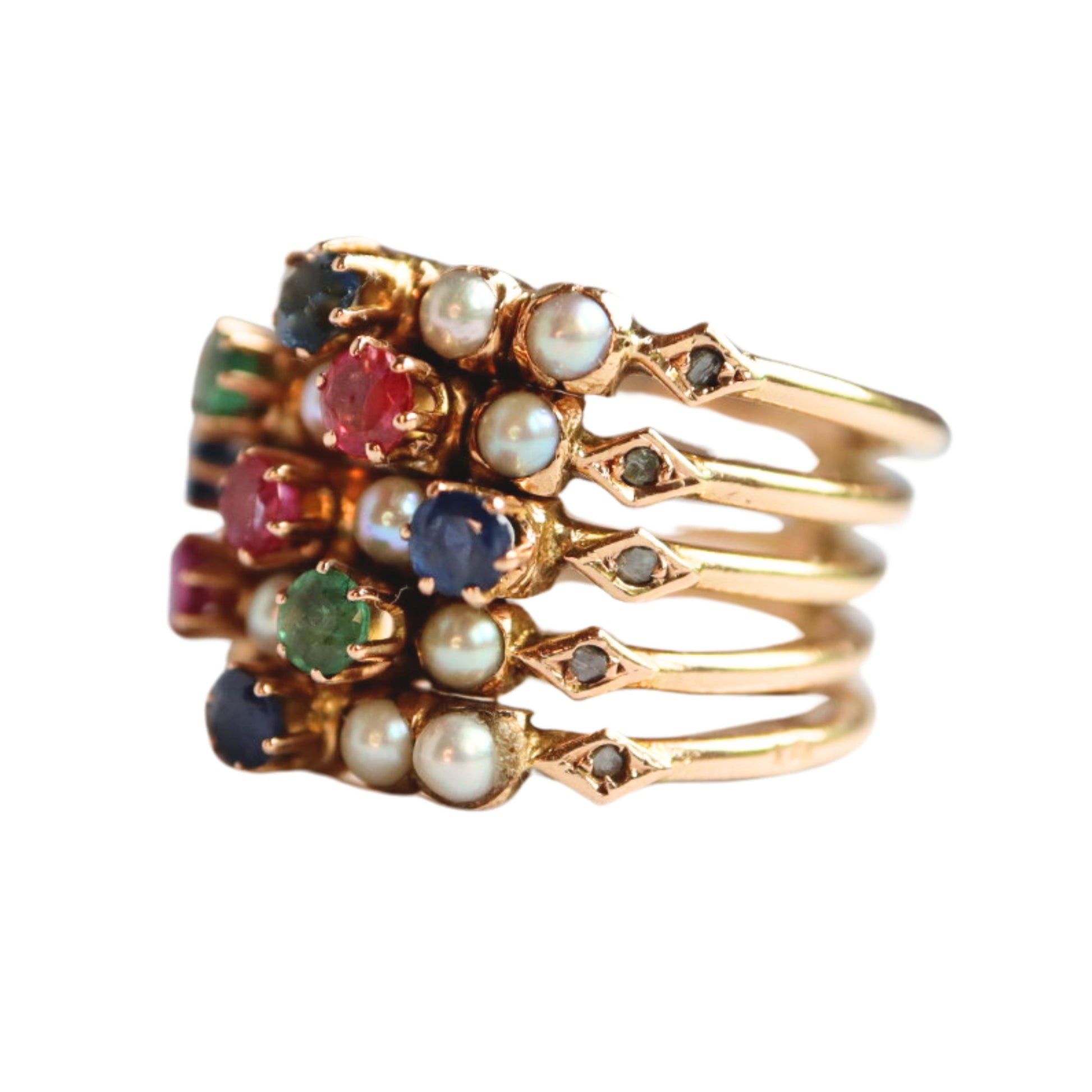 Mid-Century Gemstone 14k Rose Gold Harem Ring