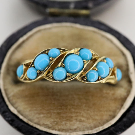 English Turquoise 18k Yellow Gold Band Ring