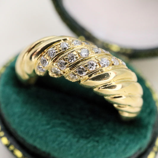 Vintage Diamond 18k Yellow Gold Croissant Ring
