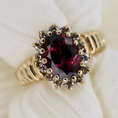 Vintage Tourmaline Diamond 14k Yellow Gold Ring