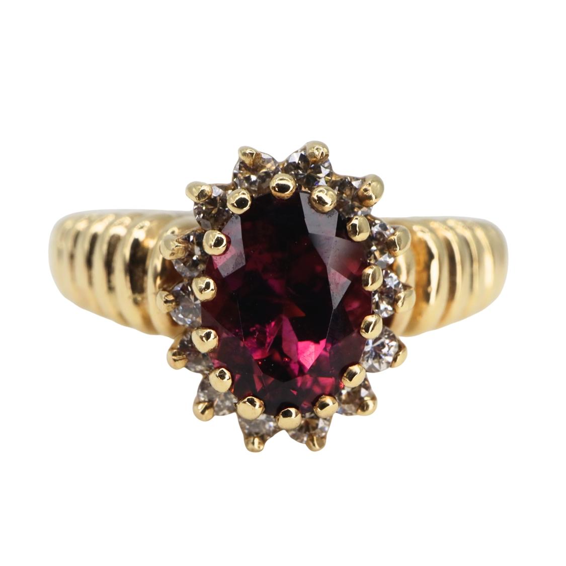 Vintage Tourmaline Diamond 14k Yellow Gold Ring