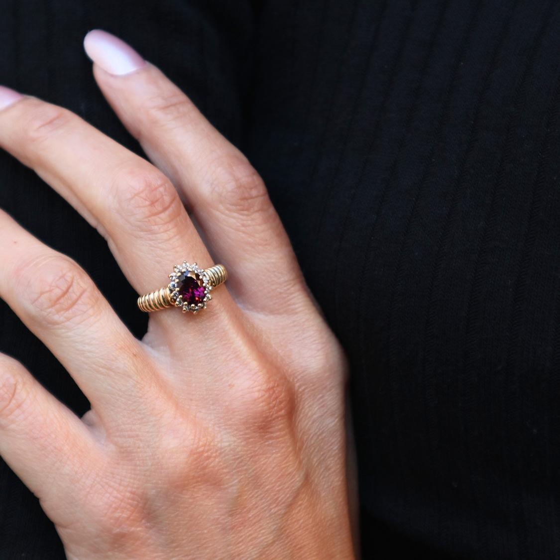 Vintage Tourmaline Diamond 14k Yellow Gold Ring