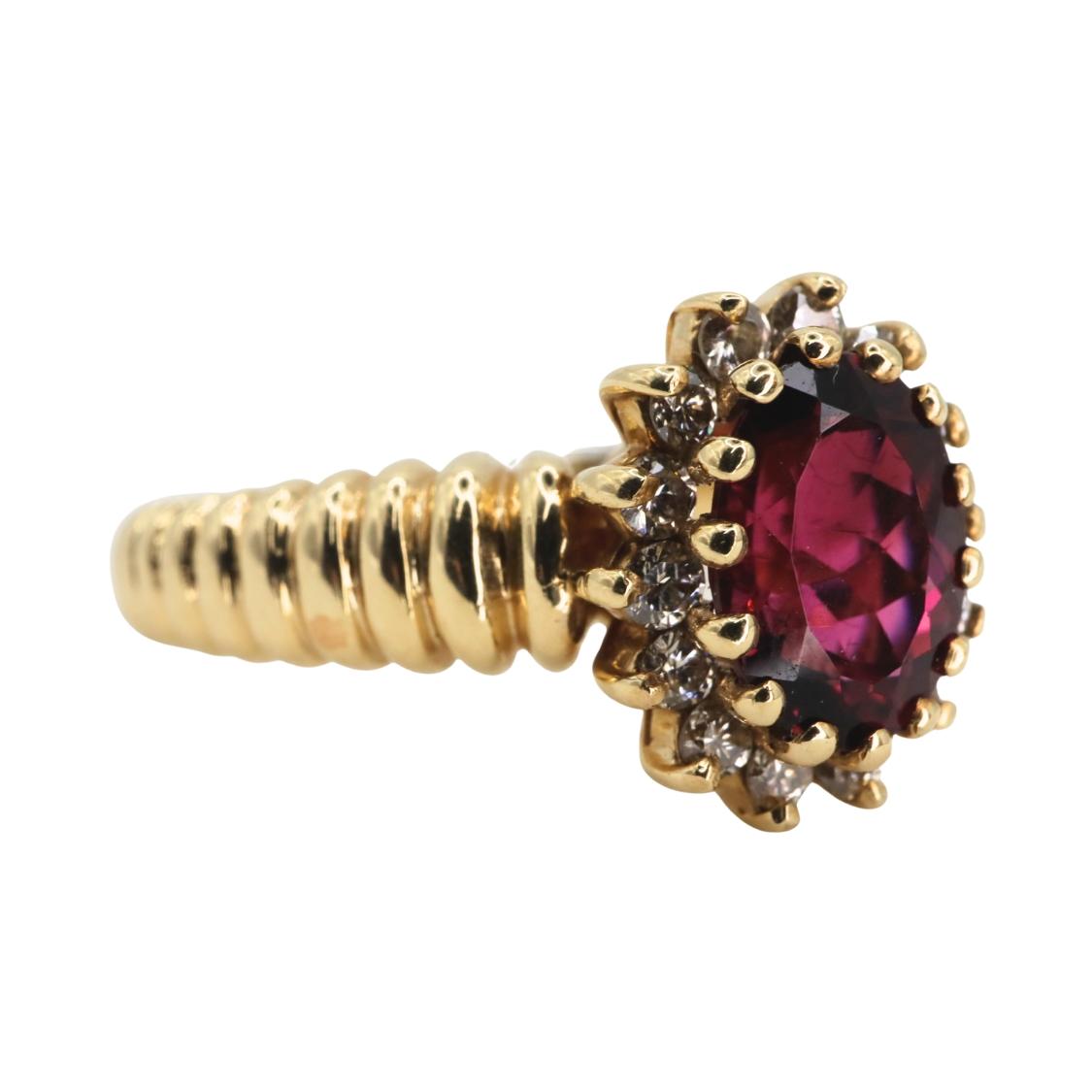 Vintage Tourmaline Diamond 14k Yellow Gold Ring