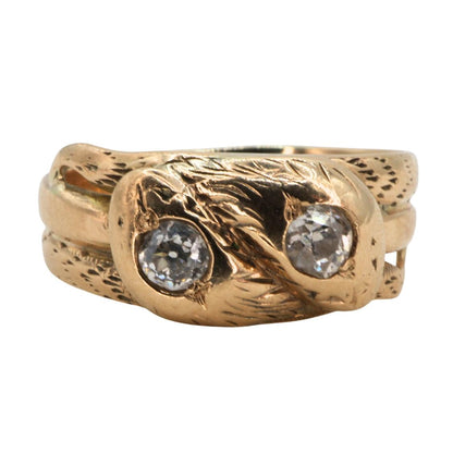 Victorian Austro-Hungarian Diamond 14k Antique Gold Double Snake Ring