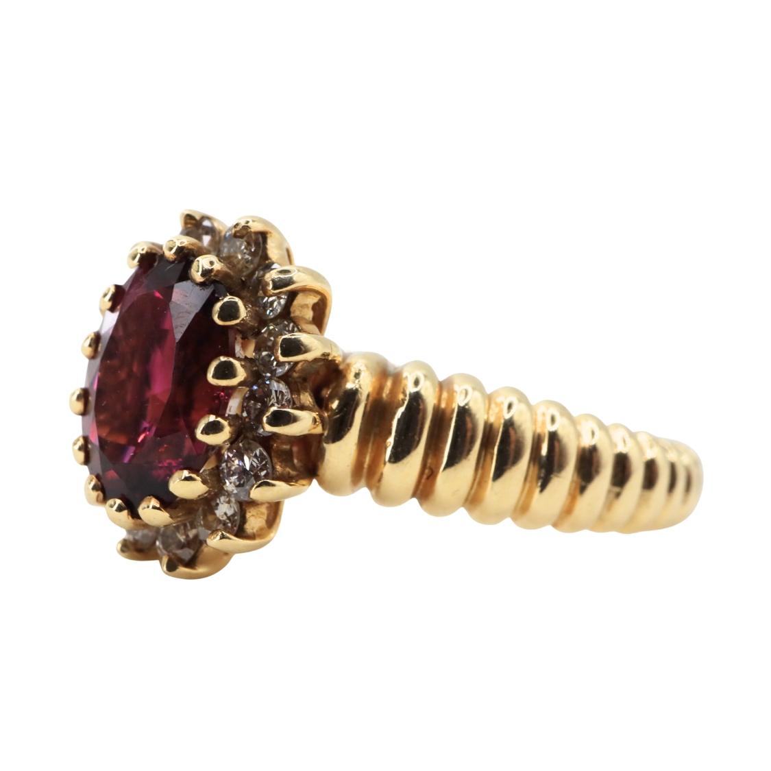 Vintage Tourmaline Diamond 14k Yellow Gold Ring