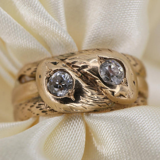 Victorian Austro-Hungarian Diamond 14k Antique Gold Double Snake Ring