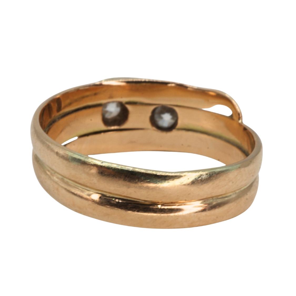 Victorian Austro-Hungarian Diamond 14k Antique Gold Double Snake Ring