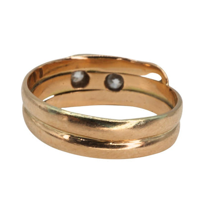 Victorian Austro-Hungarian Diamond 14k Antique Gold Double Snake Ring