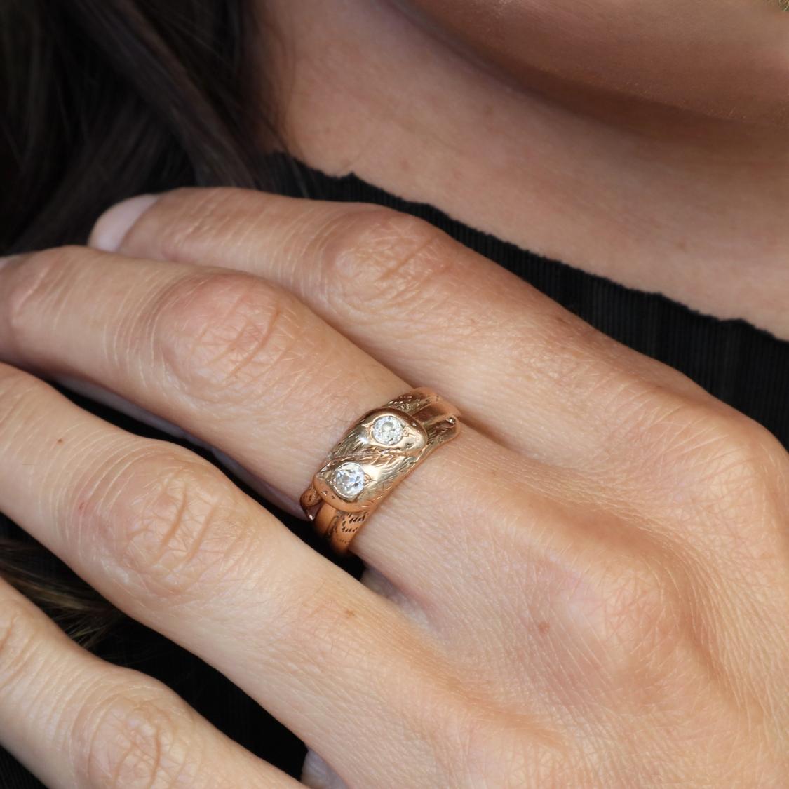 Victorian Austro-Hungarian Diamond 14k Antique Gold Double Snake Ring