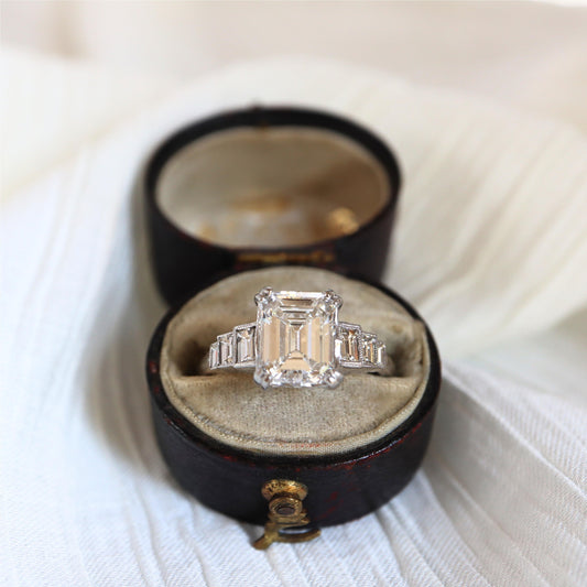 Late Art Deco GIA 2.33 Carat Emerald Cut Diamond Platinum Ring