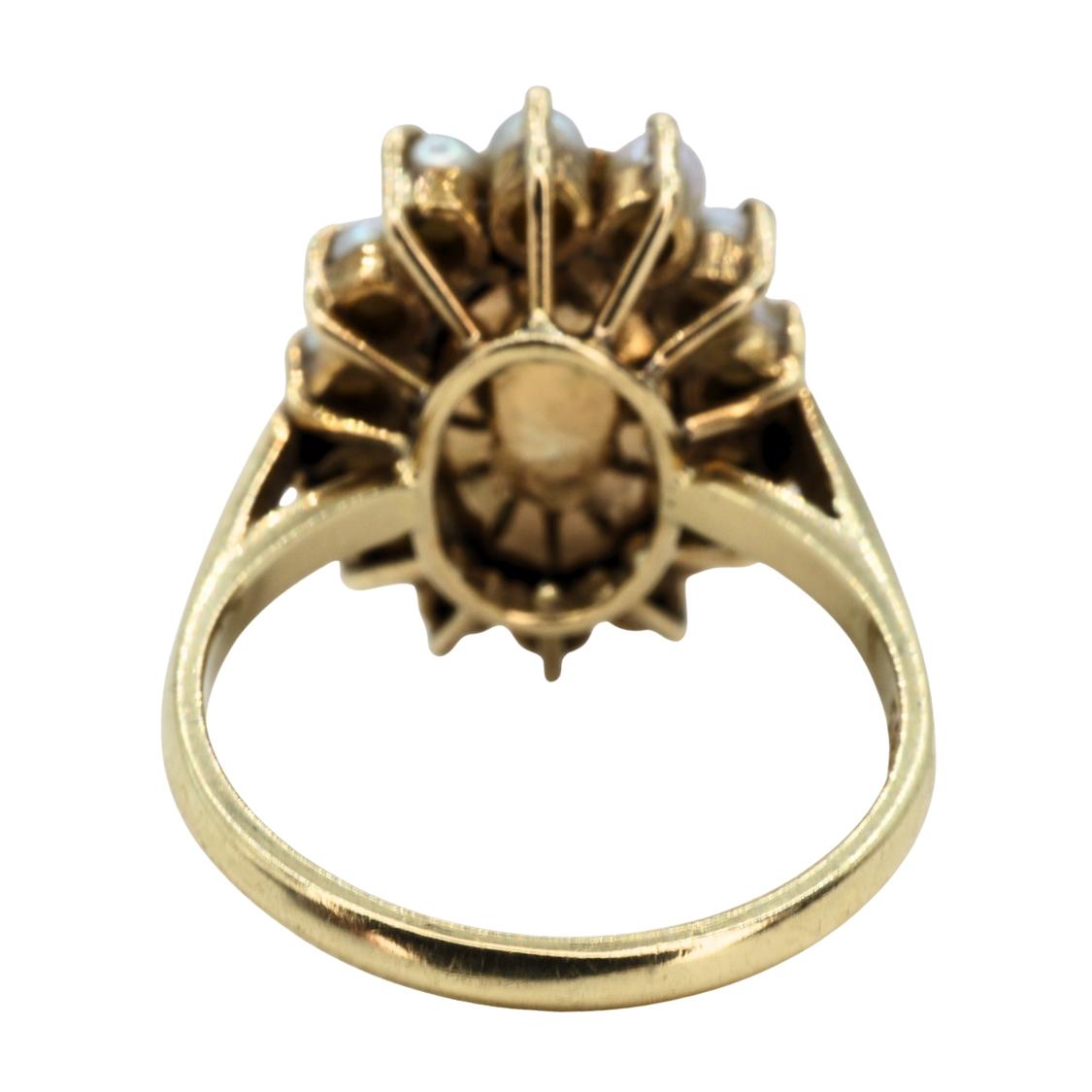 Vintage Nephrite Pearl 14k Yellow Gold Ring