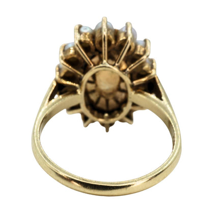 Vintage Nephrite Pearl 14k Yellow Gold Ring