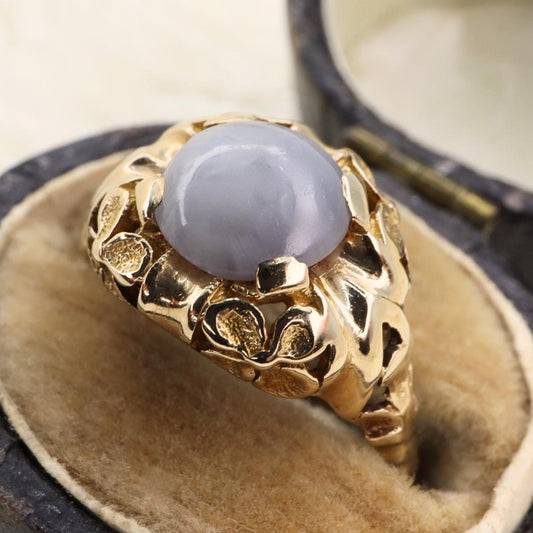 Art Nouveau Star Sapphire 14k Yellow Gold Ring