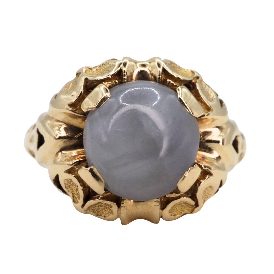 Art Nouveau Star Sapphire 14k Yellow Gold Ring
