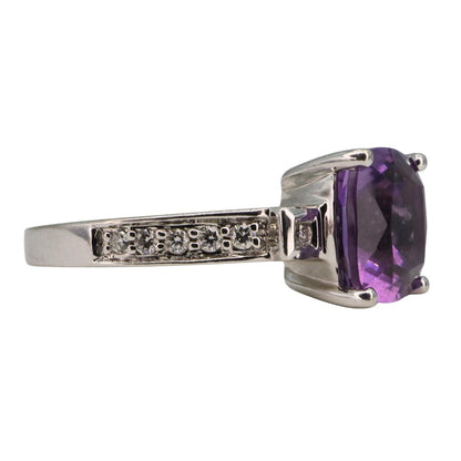 Contemporary Amethyst Diamond 14k White Gold Ring