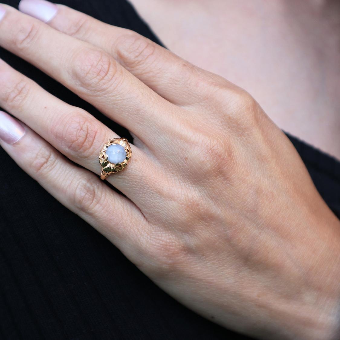 Art Nouveau Star Sapphire 14k Yellow Gold Ring