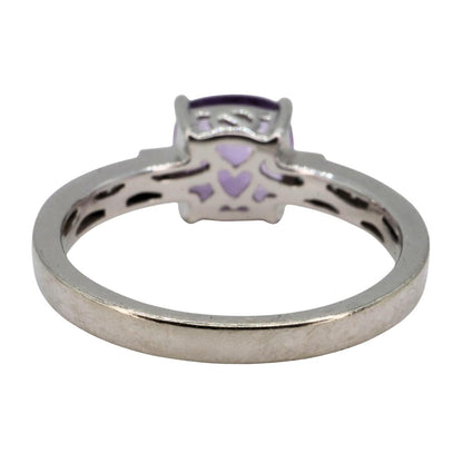 Contemporary Amethyst Diamond 14k White Gold Ring