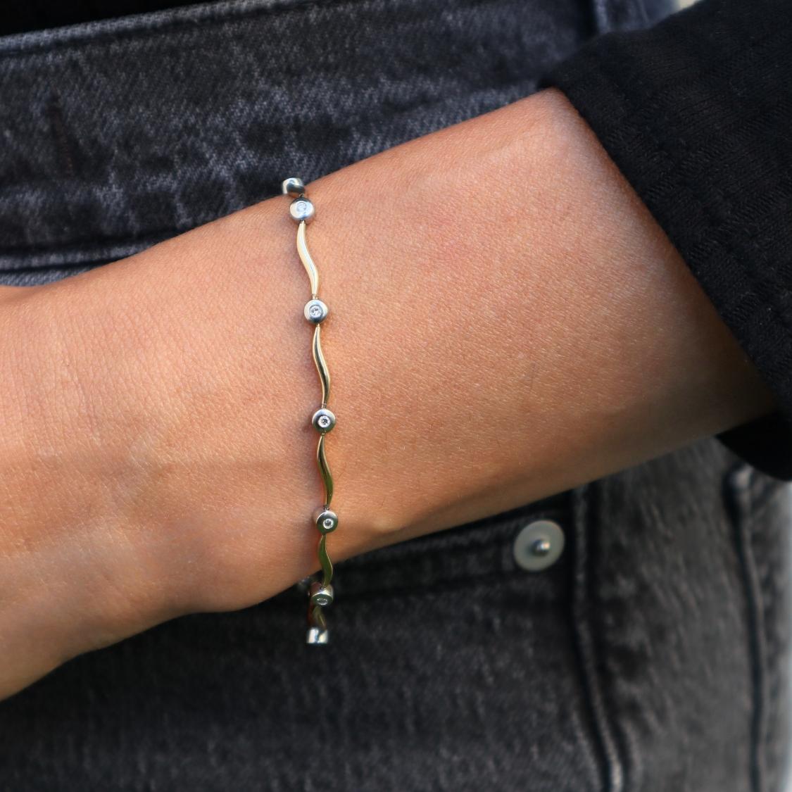 Vintage Diamond 14k Two Tone Wavy Bracelet