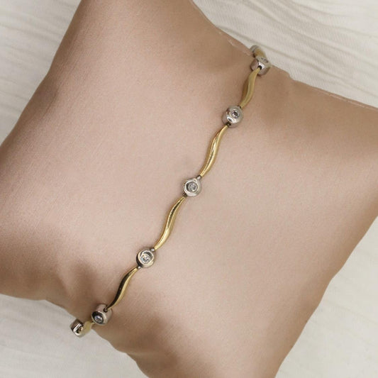 Vintage Diamond 14k Two Tone Wavy Bracelet