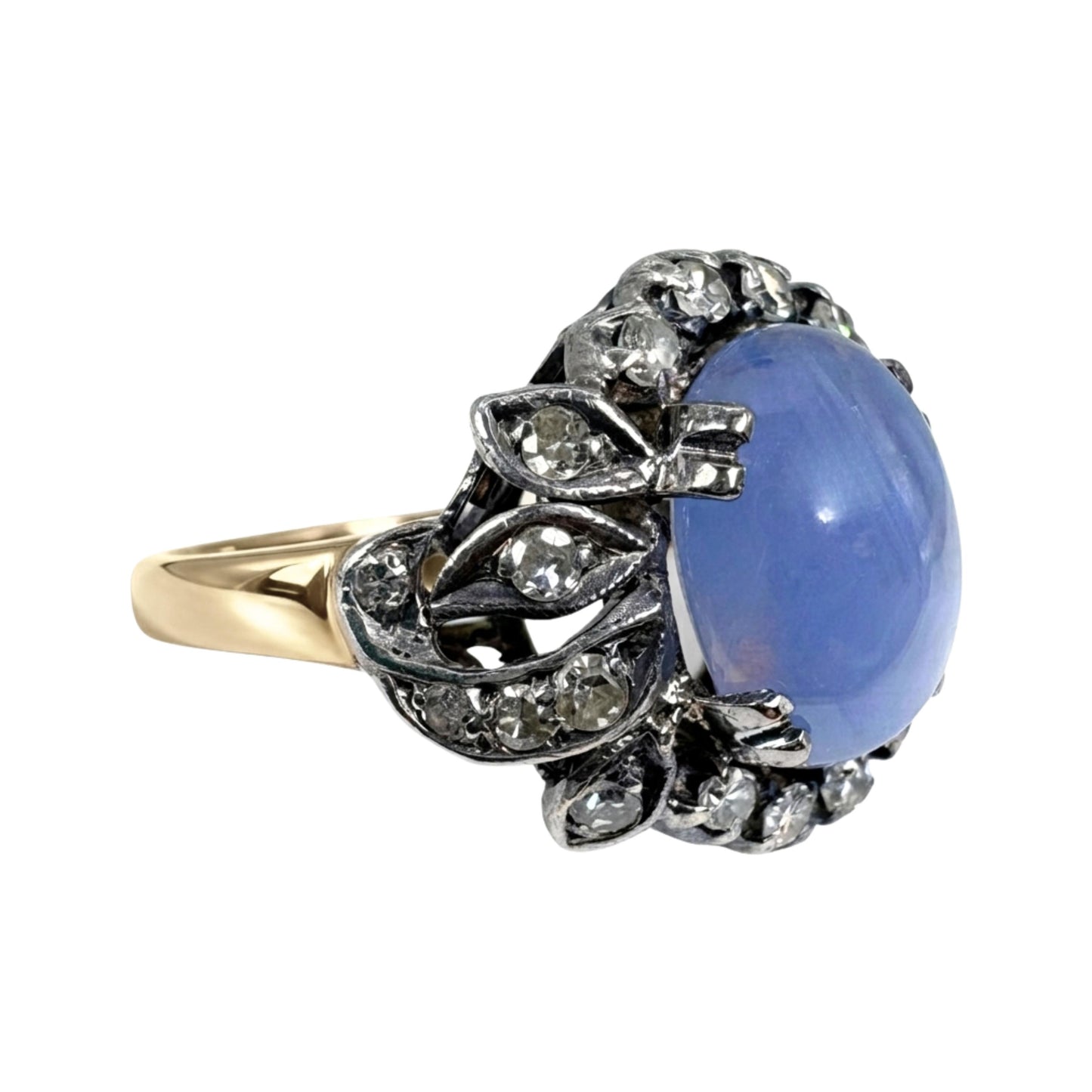 Art Deco Star Sapphire Diamond 14k Silver Ring