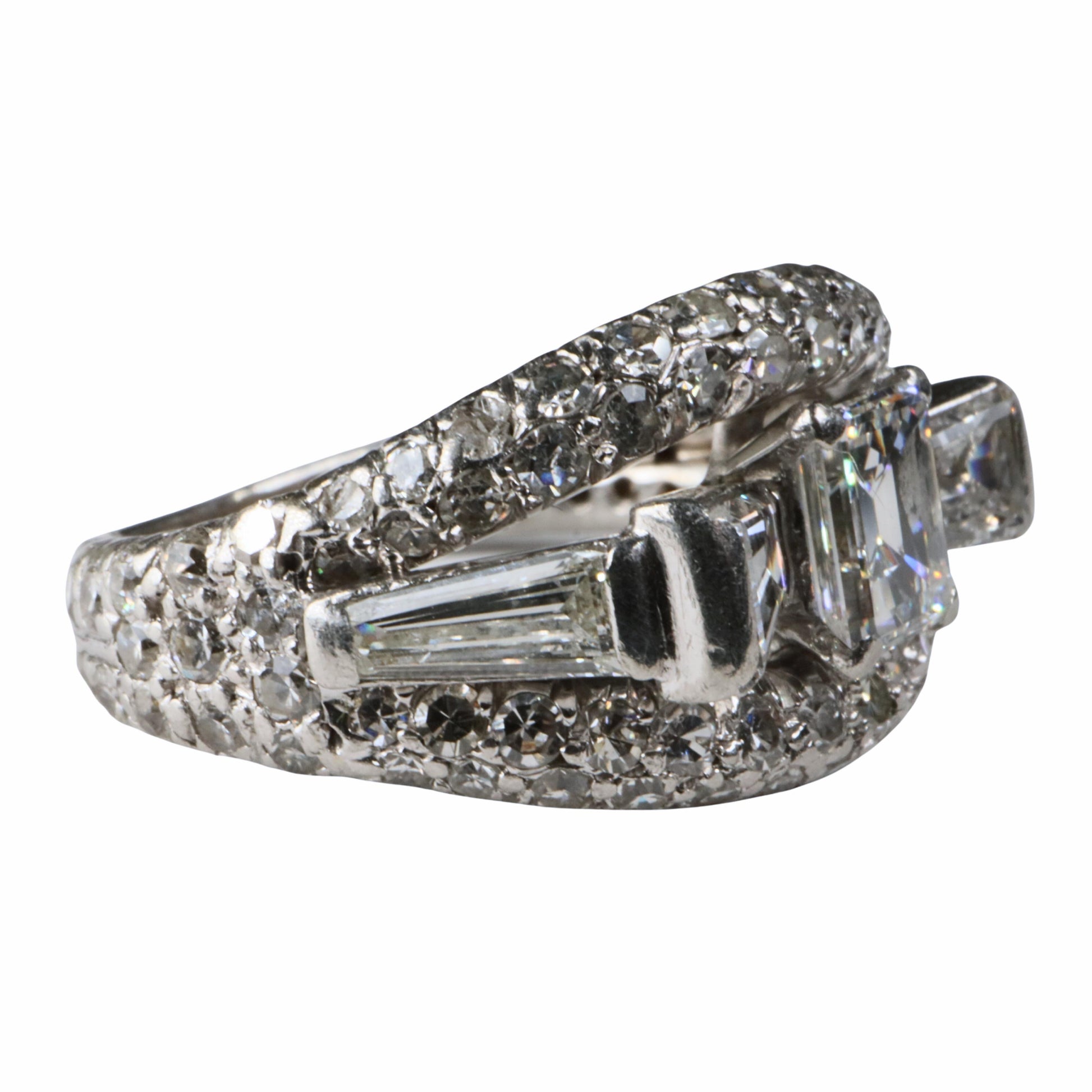 Mid Century 0.80 Carat Emerald Cut Diamond Platinum Ring