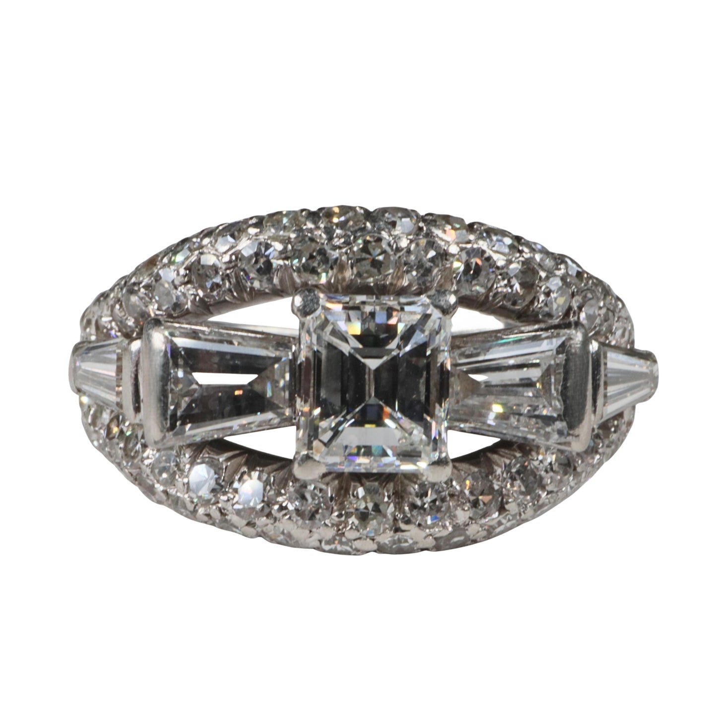 Mid Century 0.80 Carat Emerald Cut Diamond Platinum Ring