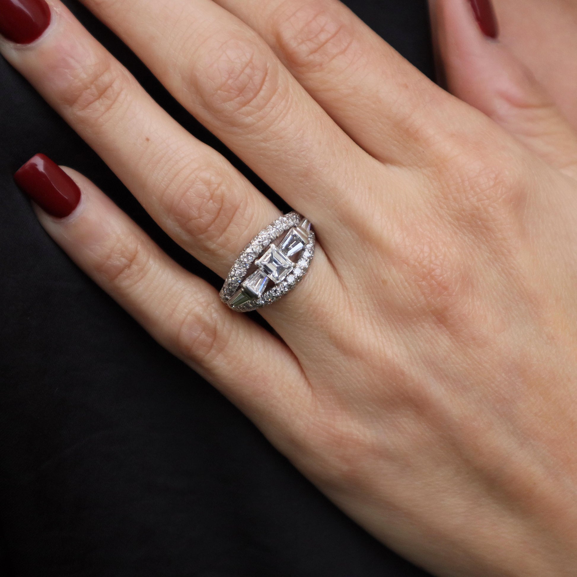 Mid Century 0.80 Carat Emerald Cut Diamond Platinum Ring
